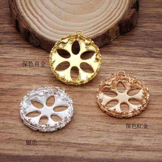 20 Filigree Floral Charm Pendant 18KGP 25mm Round Cabochon Blank Base Gemstone Piece Setting