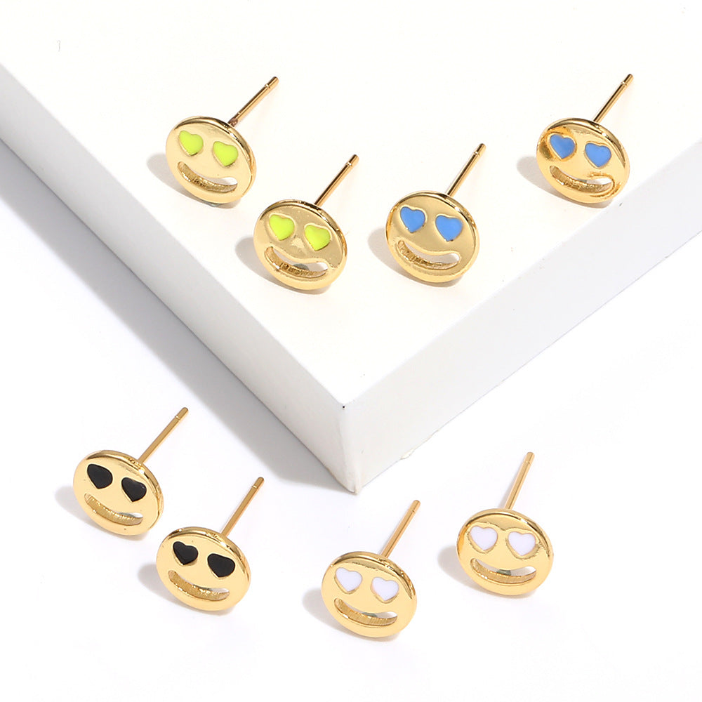 4 Smile Face Stud Earrings 14K GF Enamel Epoxy Earing