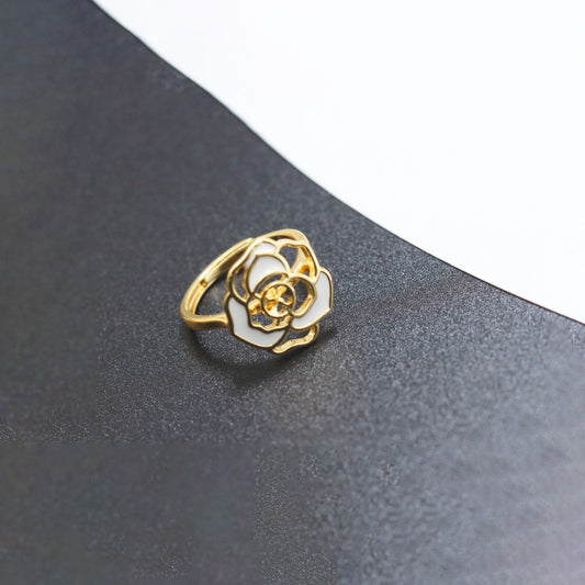 2 cercles réglables Rose Floral Statement Ring Émail Epoxy 14K GF