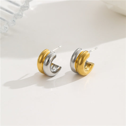 4 Semi Circle Stitching Color Stud Earrings 14K GF Earing