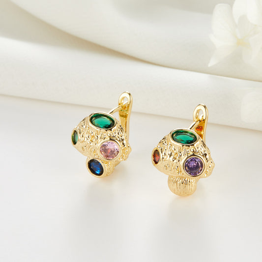 4 boucles d'oreilles créoles sculptées ornées de strass 14K GF Earing