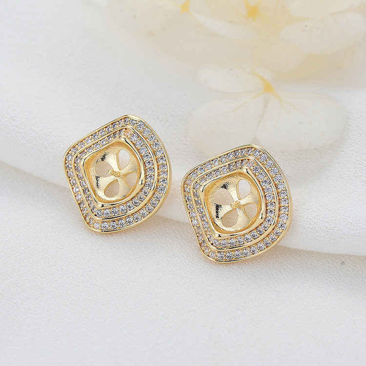 4 cercles incurvés pendentif à breloque boucles d'oreilles strass embelli 14K GF boucle d'oreille demi-percée perle perle vierge