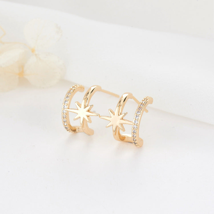 4 boucles d'oreilles à tige étoile en demi-cercle ornées de strass 14K GF Earing