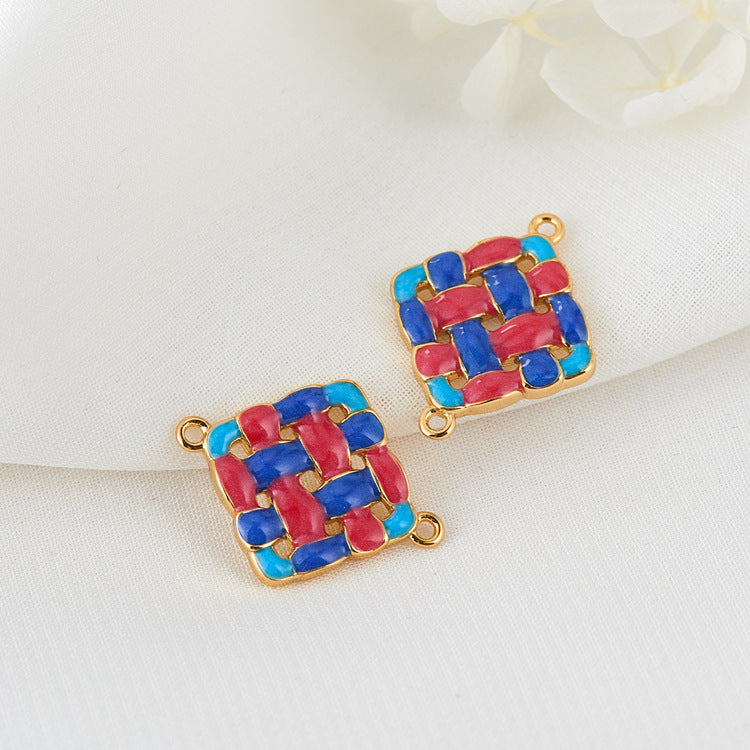 2 Square Plait Umbrella Tulip Sun Charm Pendant Enamel Epoxy 14K GF