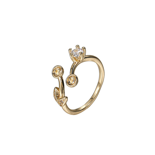 2 Anneau de déclaration florale à cercle ouvert Strass embelli 14K GF Perle semi-percée Perle Vierge