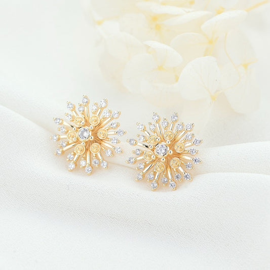 4 boucles d'oreilles à tige en forme de flocon de neige, ornées de strass, 14 carats, GF, perles à moitié percées, vierges