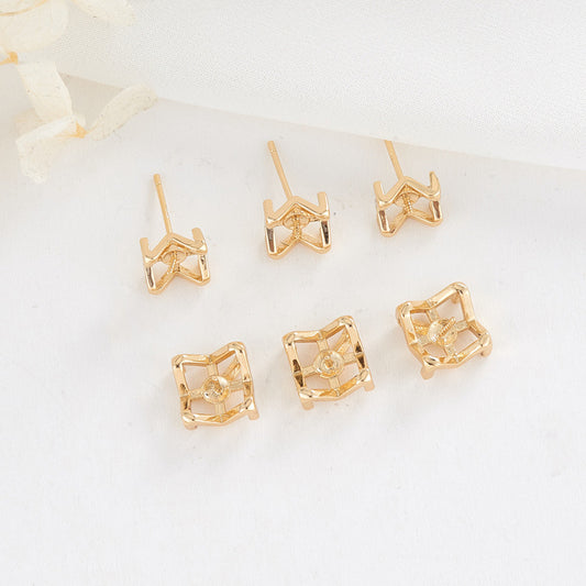 4 boucles d'oreilles à tige à cadre carré uni 14K GF boucle d'oreille à moitié percée perle vierge