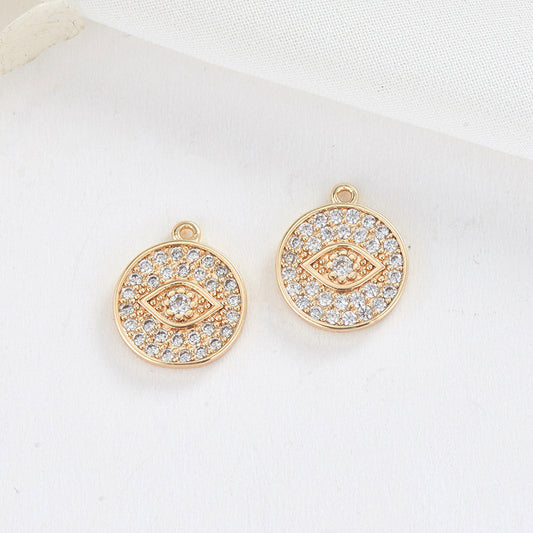 2 pendentifs à breloques en forme d'oeil rond ornés de strass 14K GF