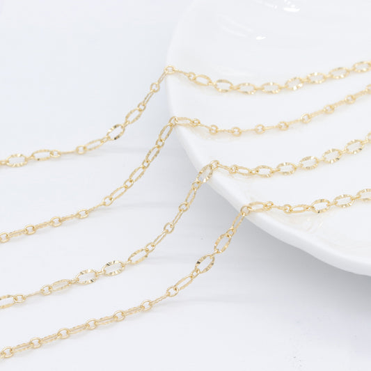 2 Meters Carving Oval Link Cable Chain 14K GF