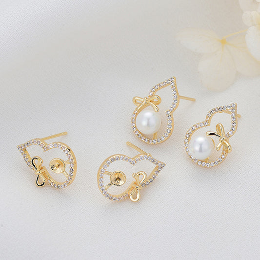 4 boucles d'oreilles à tige en forme de gourde ornées de strass 14 carats GF, perles à moitié percées, vierges