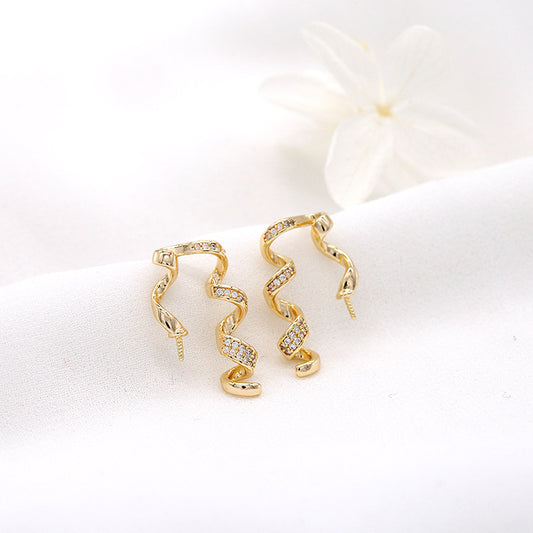 4 boucles d'oreilles à tige en spirale ornées de strass 14K GF, boucles d'oreilles à moitié percées, perle vierge