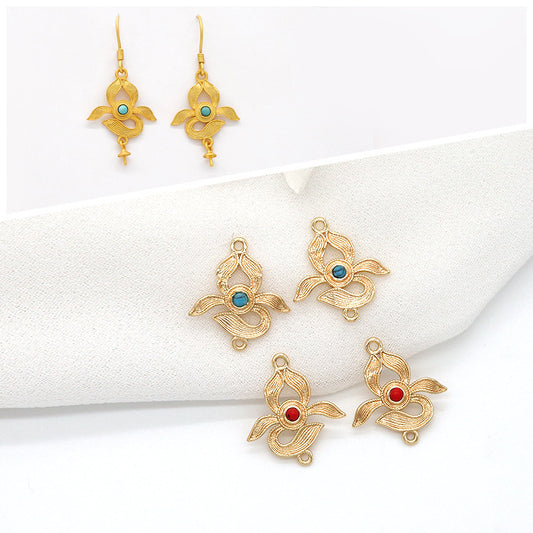 10 connecteur de charme floral à double boucle turquoise embelli 14K GF