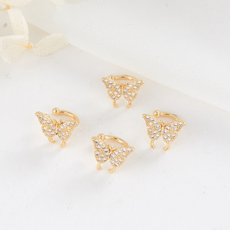 4 Butterfly Earcuff Ear Cuffs Climber No Piercing Earring Rhinestone Embellished 14K GF Earing