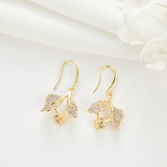 Boucles d'oreilles à crochet à 4 feuilles 14K GF, perles à moitié percées, vierges