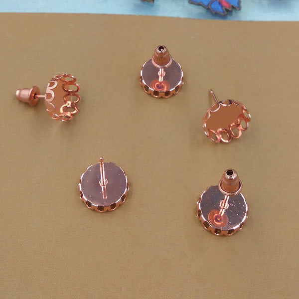 50 boucles d'oreilles à tige avec bord festonné, or Rose, cabochon rond de 10mm, 12mm, Base vierge, réglage de la pièce en pierre précieuse