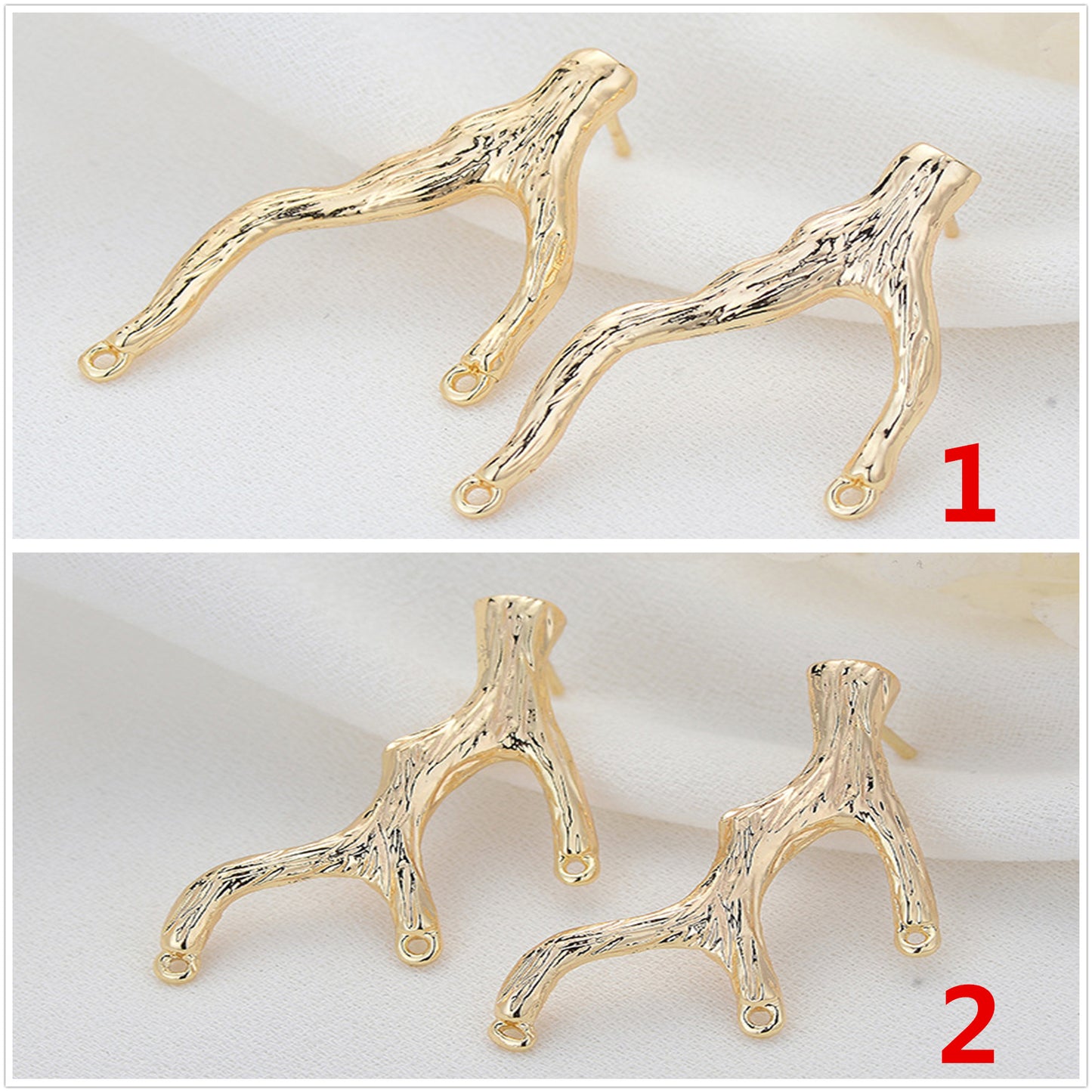 4 boucles d'oreilles à tige en corne de renne avec boucle 14K GF Earing