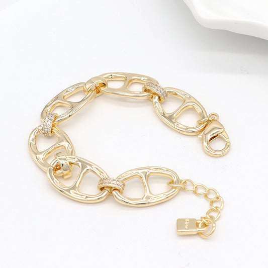 2 Chunky Oval Link Cable Chain Bracelet 14K GF Bangle