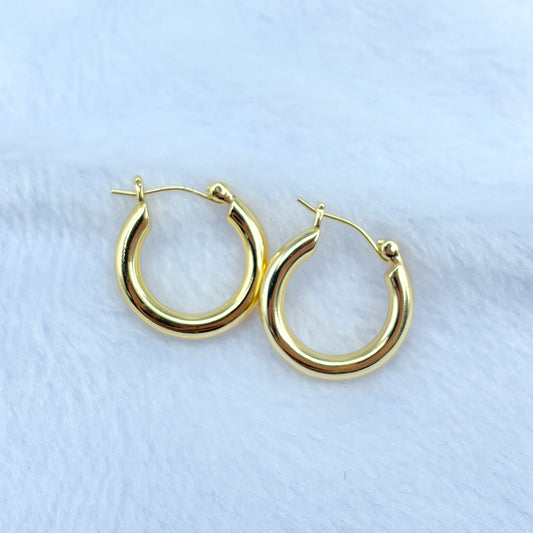 4 Chunky Glossy Round Circle Hoop Earring 14K GF Earing