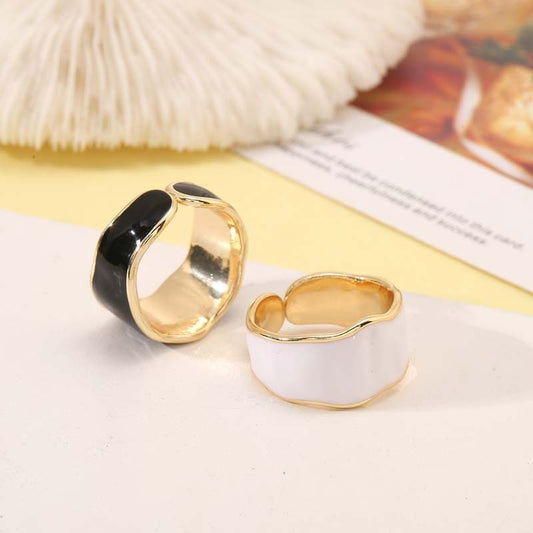 2 Open Circle Wave Statement Ring Enamel Epoxy 14K GF