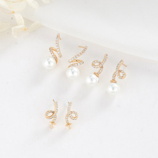 4 boucles d’oreilles à tige de vigne torsadées ornées de strass 14K GF boucle d’oreille à moitié percée perle vierge