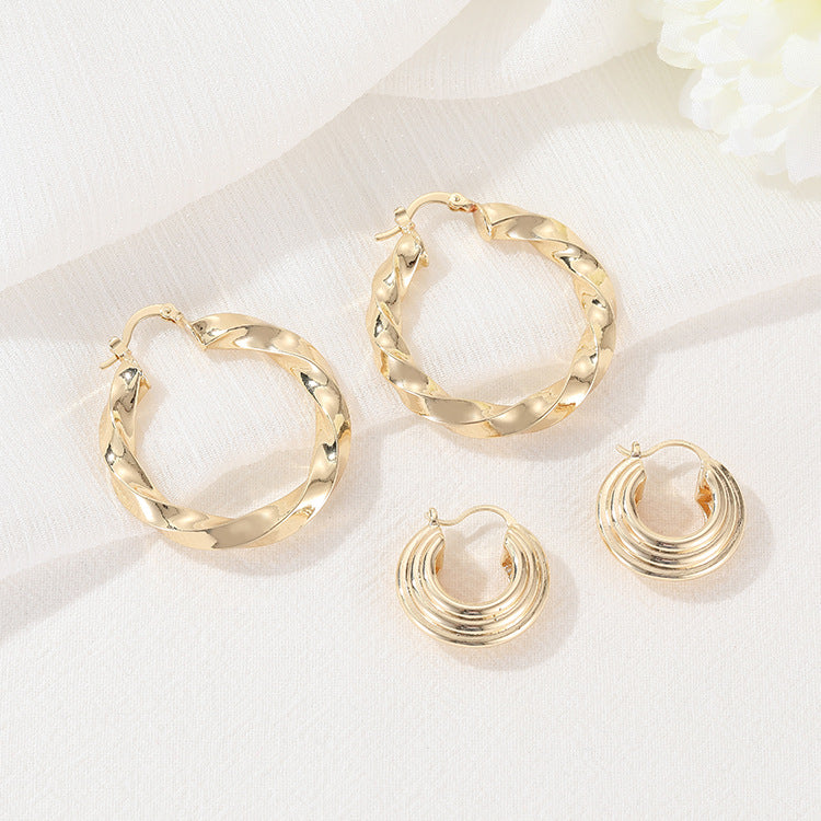 4 Twined Circle Chunky Hoop Earrings 14K GF Earing