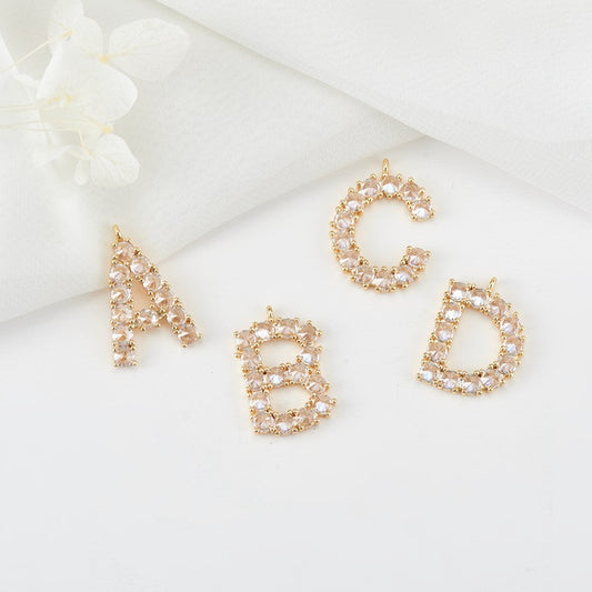 2 Initial Alphabet A-Z Charm Pendant Rhinestone Embellished 14K GF