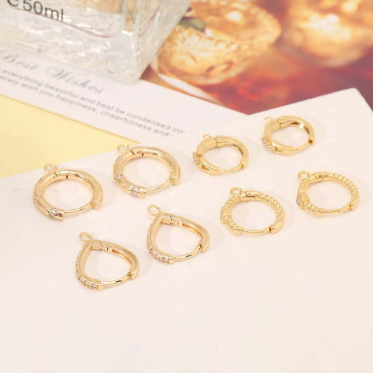 4 Round Hoop Earrings with Loop Rhinestone Embellished 14K GF Earing