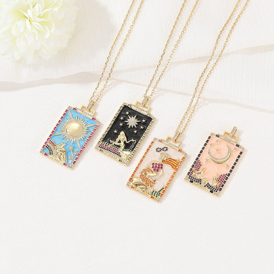 2 Rectangle Tarot Card Charm Pendant Enamel Epoxy 14K GF Rhinestone Embellished