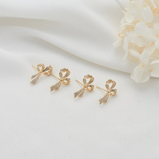 4 boucles d'oreilles à nœud papillon ornées de strass 14K GF, boucles d'oreilles à moitié percées, perle vierge