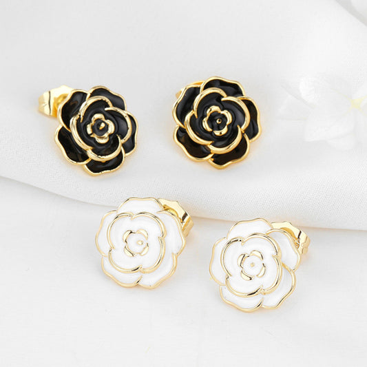 4 Rose Floral Stud Earrings 14K GF Enamel Epoxy Earing