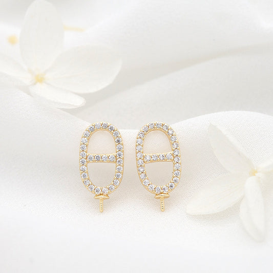 4 boucles d'oreilles Infinity Stud ornées de strass 14K GF, boucles d'oreilles à moitié percées, perle vierge