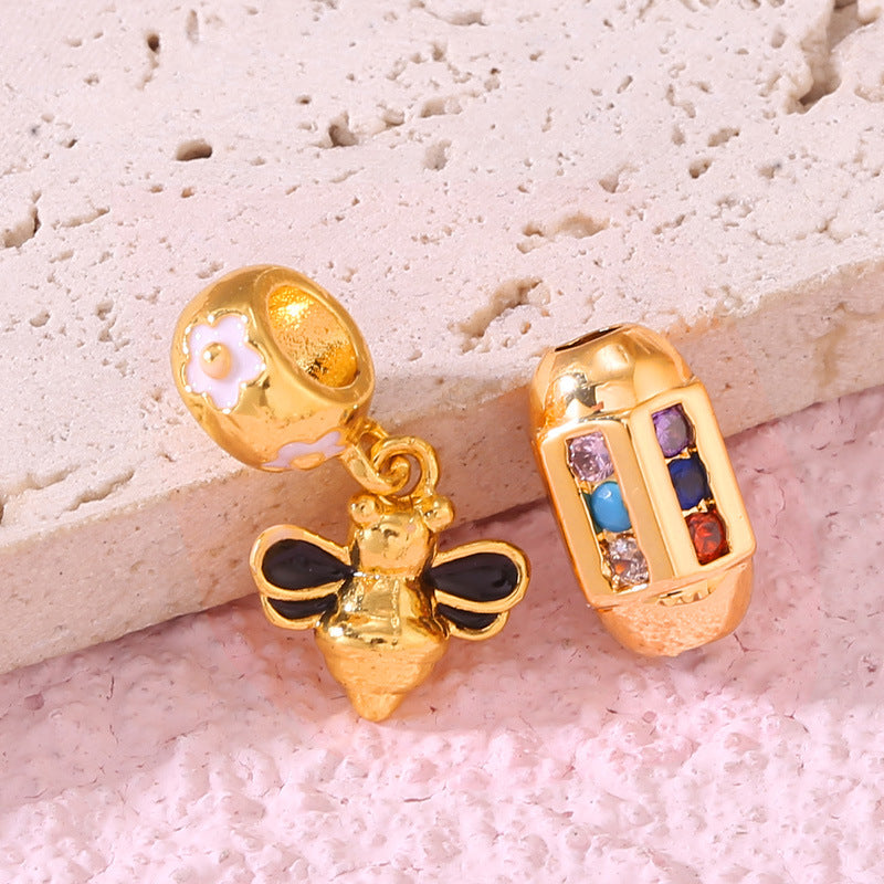 2 Oval Bead Bee 14K GF Charm Beadwork Spacer