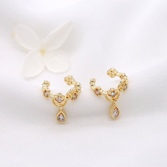 4 boucles d’oreilles florales avec breloque goutte d’eau manchettes d’oreille grimpeur sans piercing boucle d’oreille strass embelli 14K GF boucle d’oreille