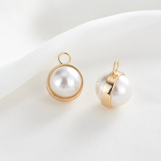 2 Round Pearl Charm Pendant 14K GF