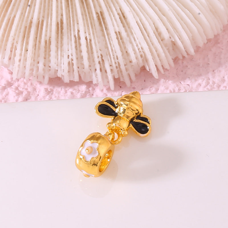 2 Oval Bead Bee 14K GF Charm Beadwork Spacer