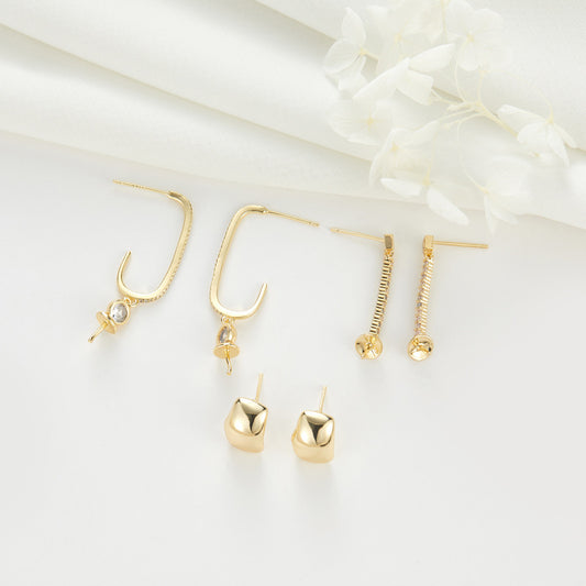 4 boucles d'oreilles à tige en chaîne brillante 14K GF, perles à moitié percées, vierges