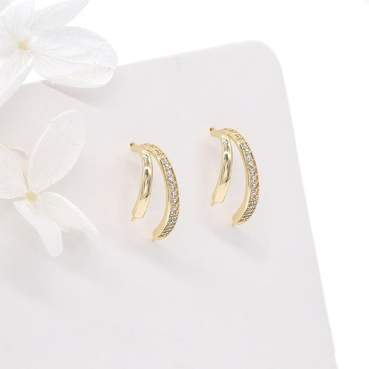 4 boucles d'oreilles à tige en demi-cercle ornées de strass 14K GF, boucles d'oreilles à moitié percées, perle vierge