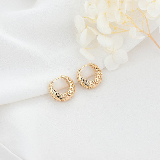 4 Hollow Circle Hoop Earring Rhinestone Embellished 14K GF Earing