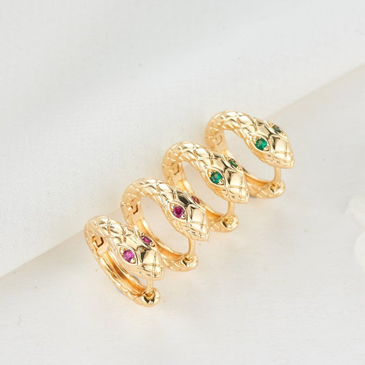 4 Snake Circle Hoop Earrings Rhinestone Embellished 14K GF Earing