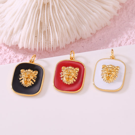 2 Square Lion Pendant Enamel Epoxy 14K GF