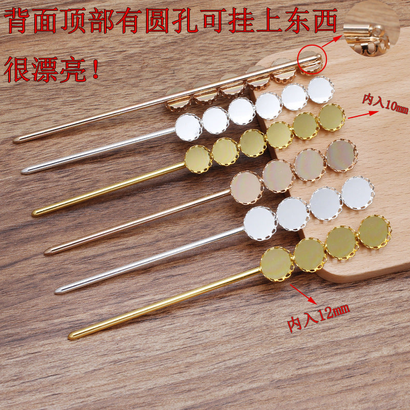 5 multiples pétoncles bord lunette tasse bâton chinois épingle à cheveux 18KGP 10mm 12mm cabochon rond base vierge pierre précieuse pièce réglage