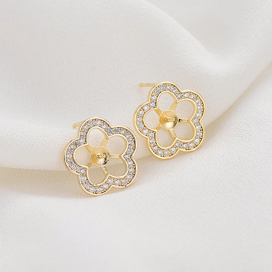 4 boucles d'oreilles à tige florale marguerite ornées de strass 14K GF boucle d'oreille demi-percée perle vierge