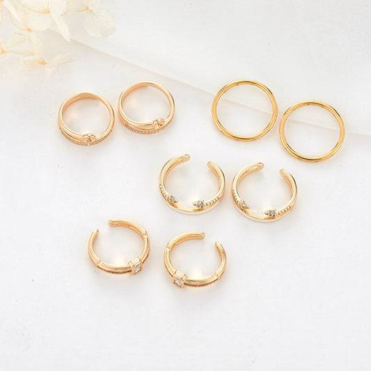 2 Stackable Open Circle Statement Ring Rhinestone Embellished 14K GF