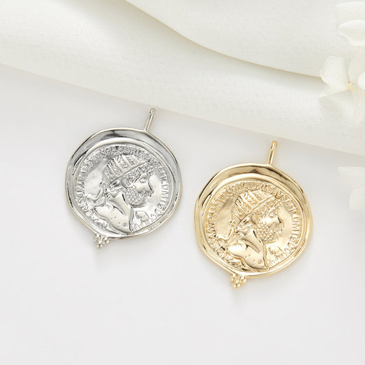 2 Portrait Coin Charm Pendant 14K GF