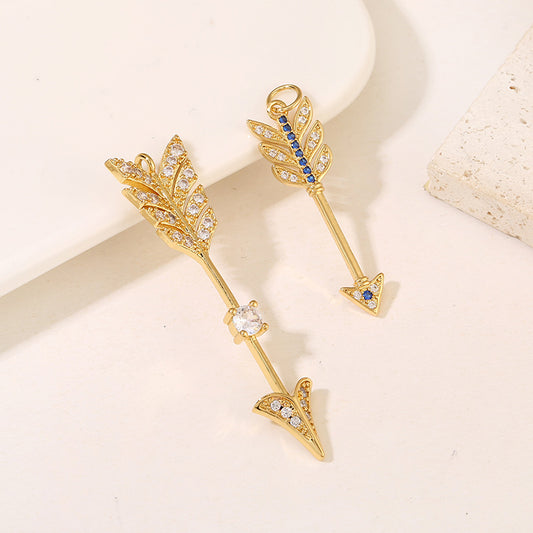 2 Arrow Charm Pendant Rhinestone Embellished 14K GF