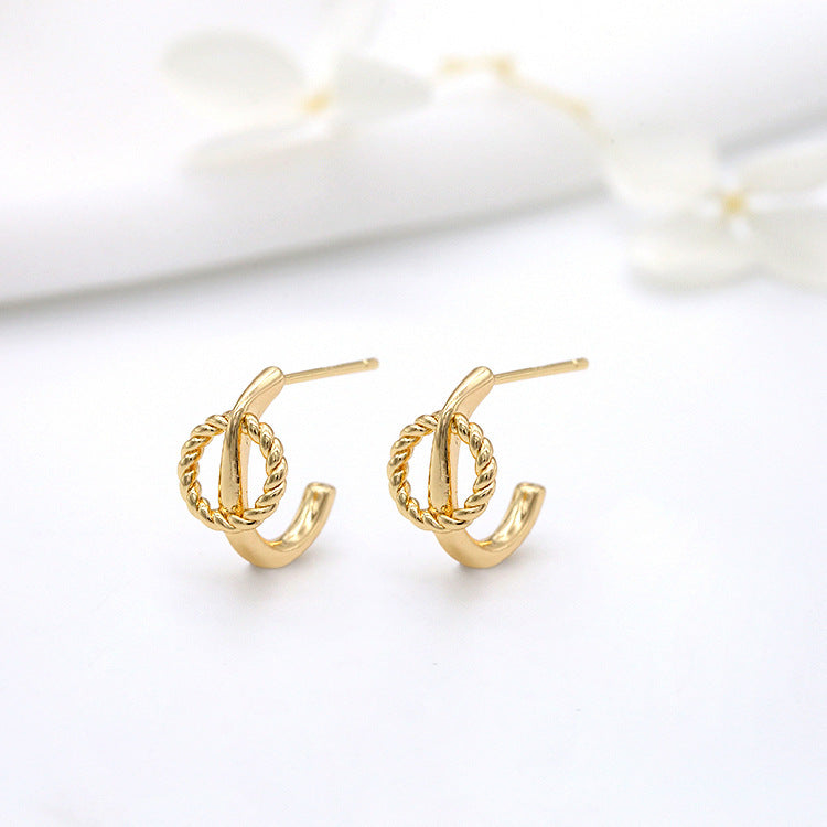 4 boucles d'oreilles à tige demi-cercle torsadées 14K GF Earing