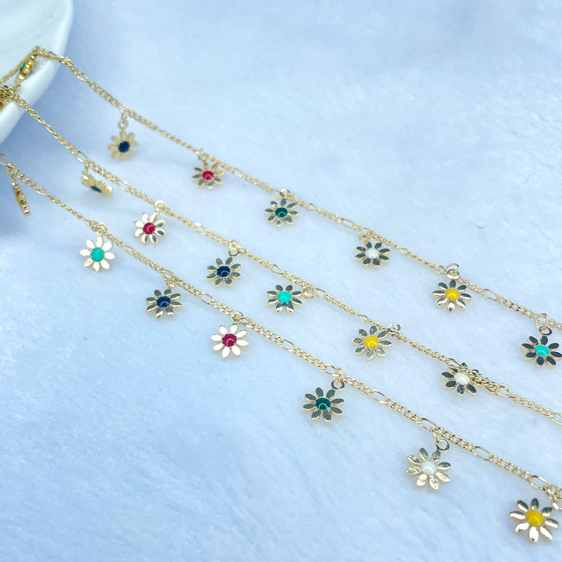 2 Meters Enamel Epoxy Daisy Floral Charm Curved Cable Chain 14K GF