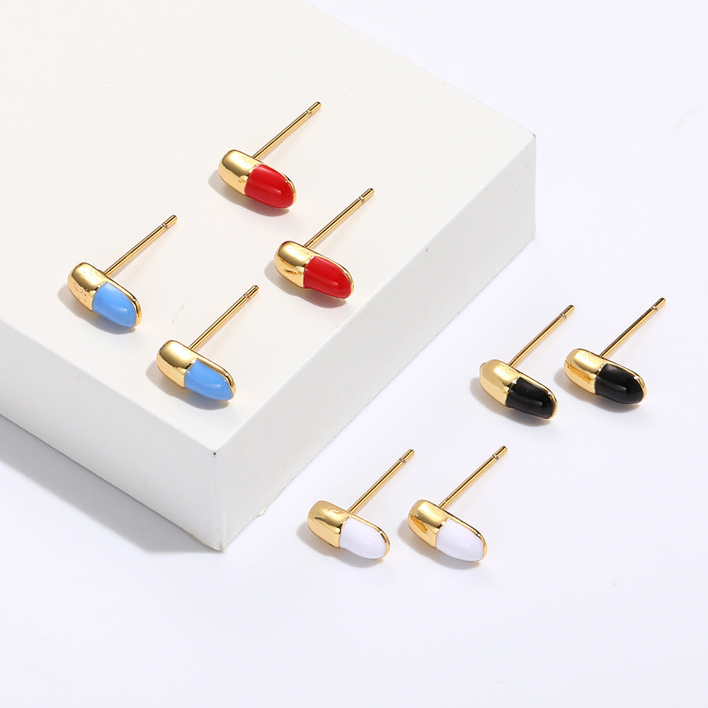 4 Capsule Stud Earrings 14K GF Enamel Epoxy Earing