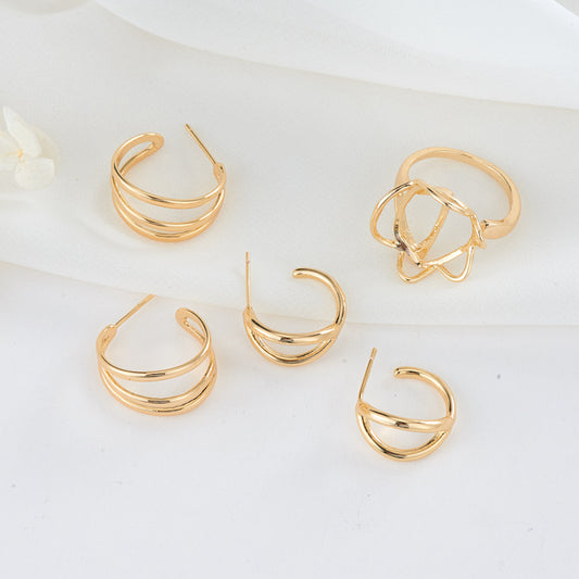 4 boucles d'oreilles fines en demi-cercle 14K GF Earing