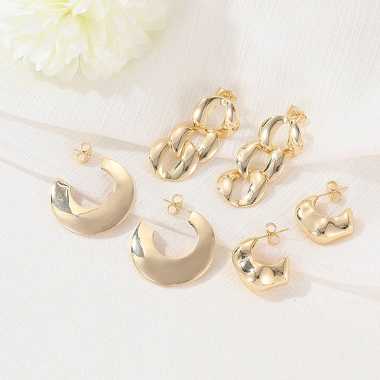 4 Glossy Chunky Stud Earrings 14K GF Earing